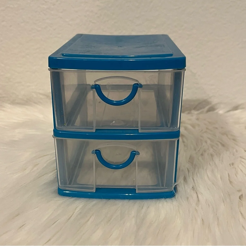 Mini Stackable Clear 2-drawer Organizer Green Red Blue Frame