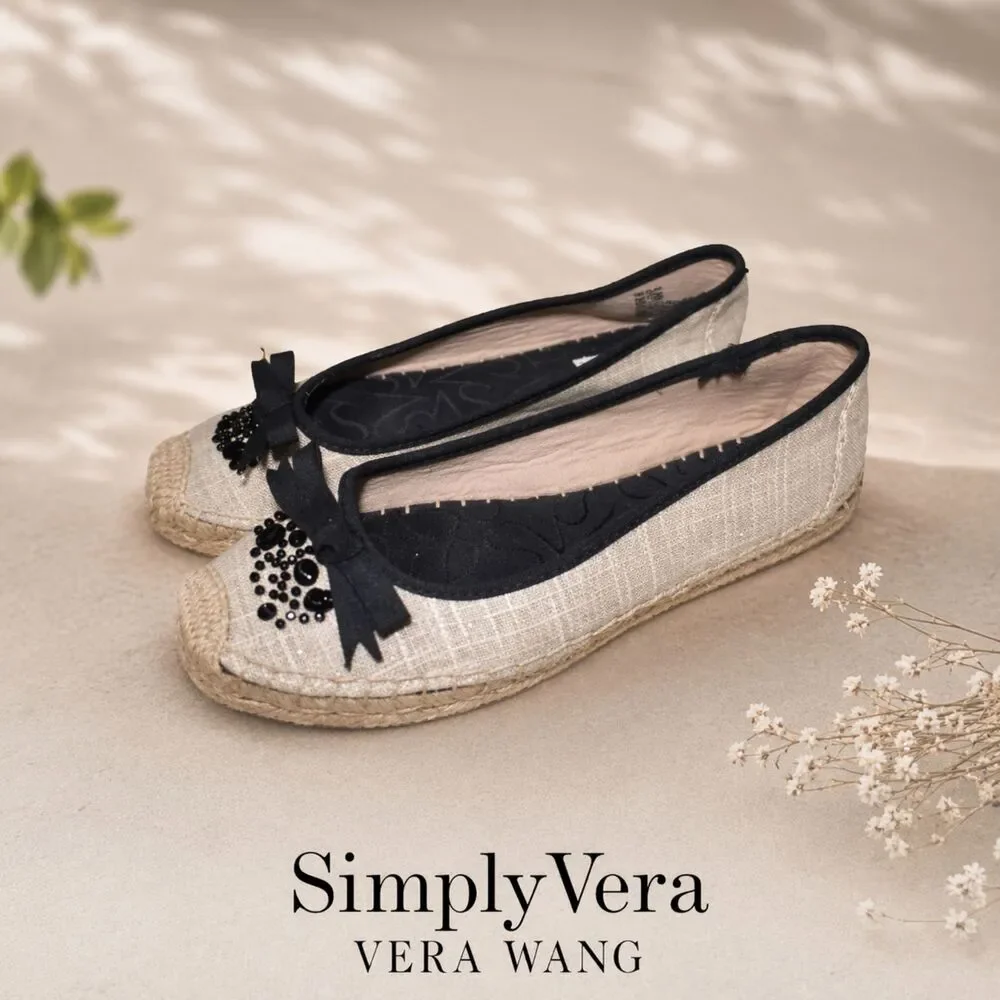 Simply Vera Wang Espadrilles Flats Beige Black Embellished Slip-On Size 7.5
