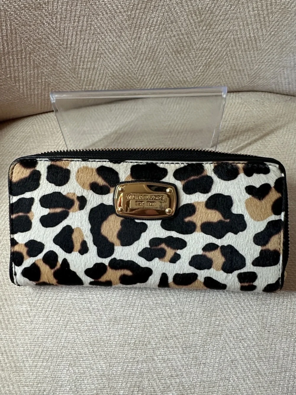 Michael Kors Leopard-Print Zip Around Wallet in Black, Brown & Cream Fur