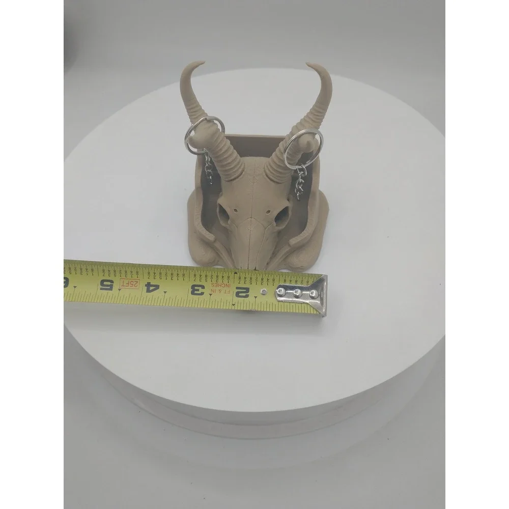 3D Printed Animal Skull Jewelry Holder Pronghorn Ring Display Tan Organizer
