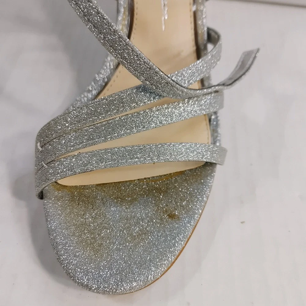 Jessica Simpson Callyia Women Size 6M Shoe Silver Flash Shimmer Metallic Wedge