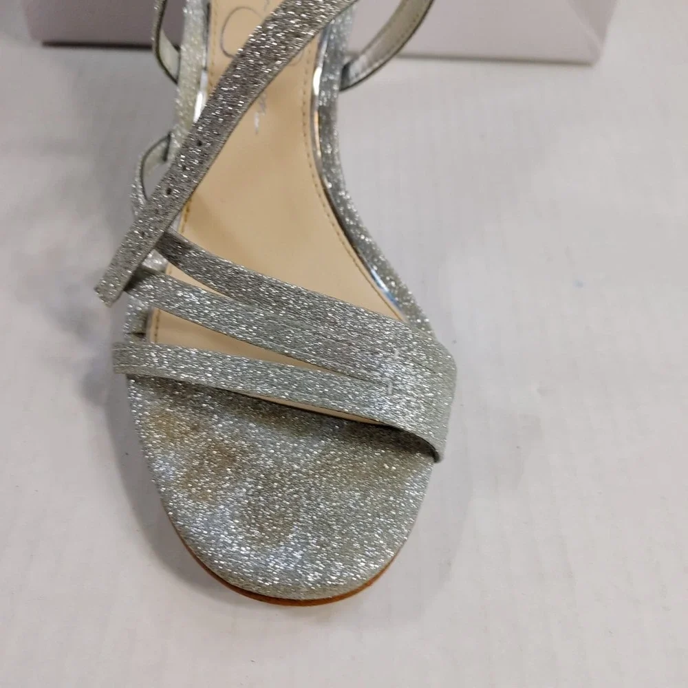 Jessica Simpson Callyia Women Size 6M Shoe Silver Flash Shimmer Metallic Wedge