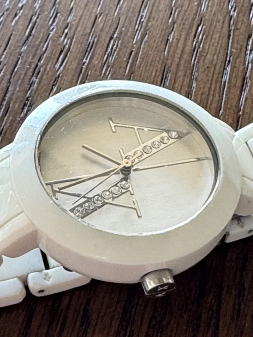 Armani Exchange white acrylic