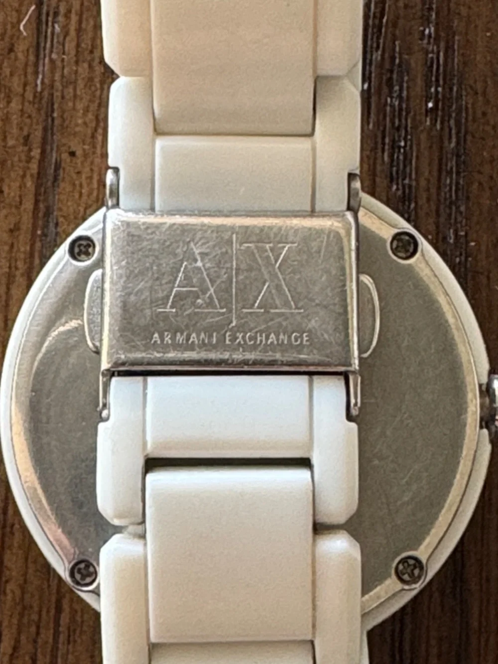 Armani Exchange white acrylic