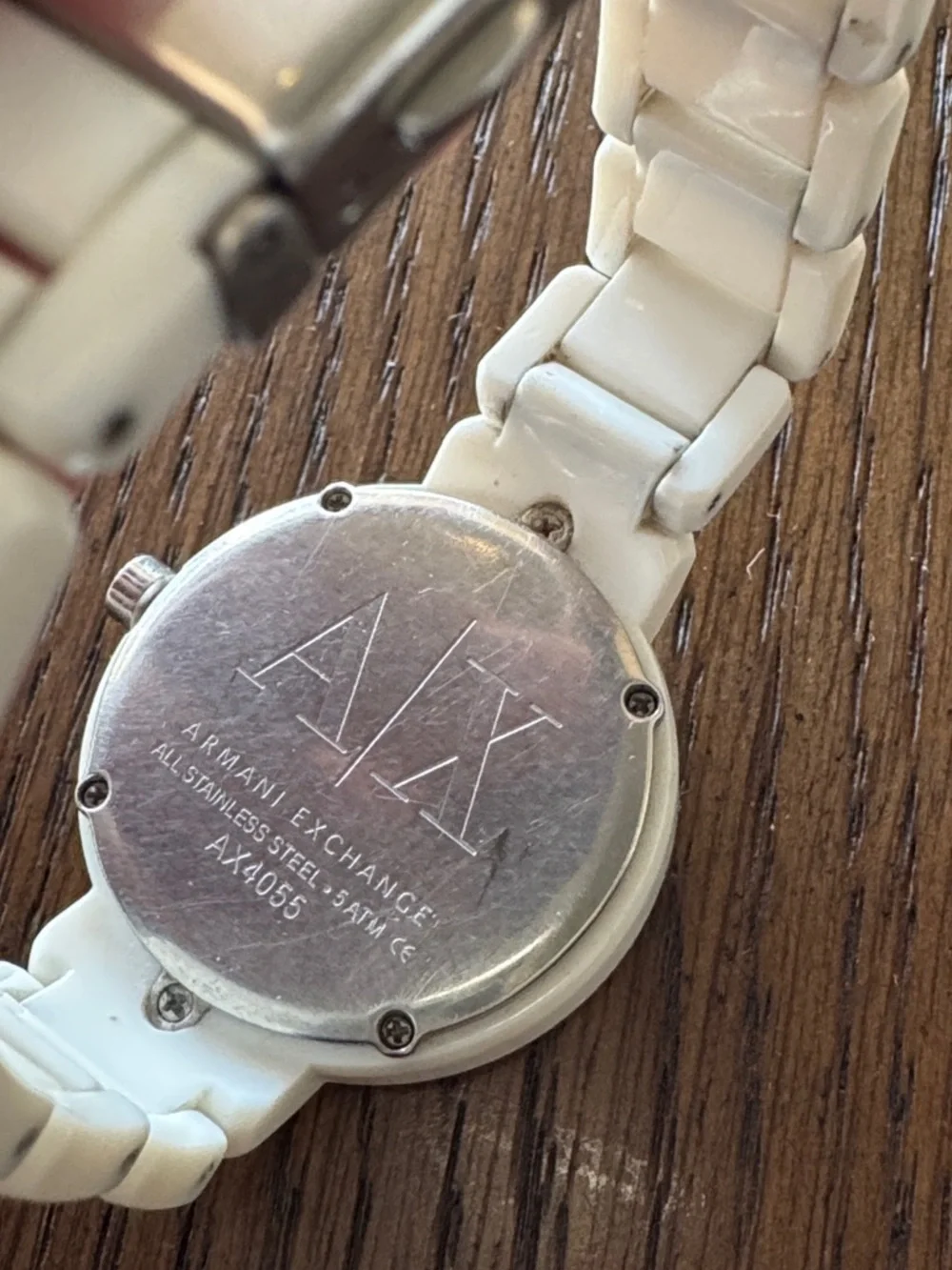 Armani Exchange white acrylic