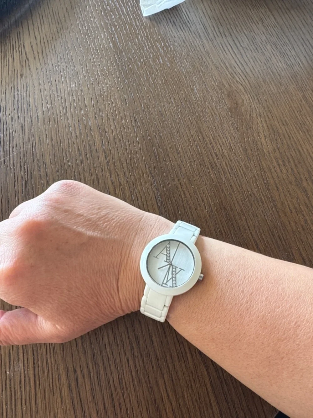 Armani Exchange white acrylic