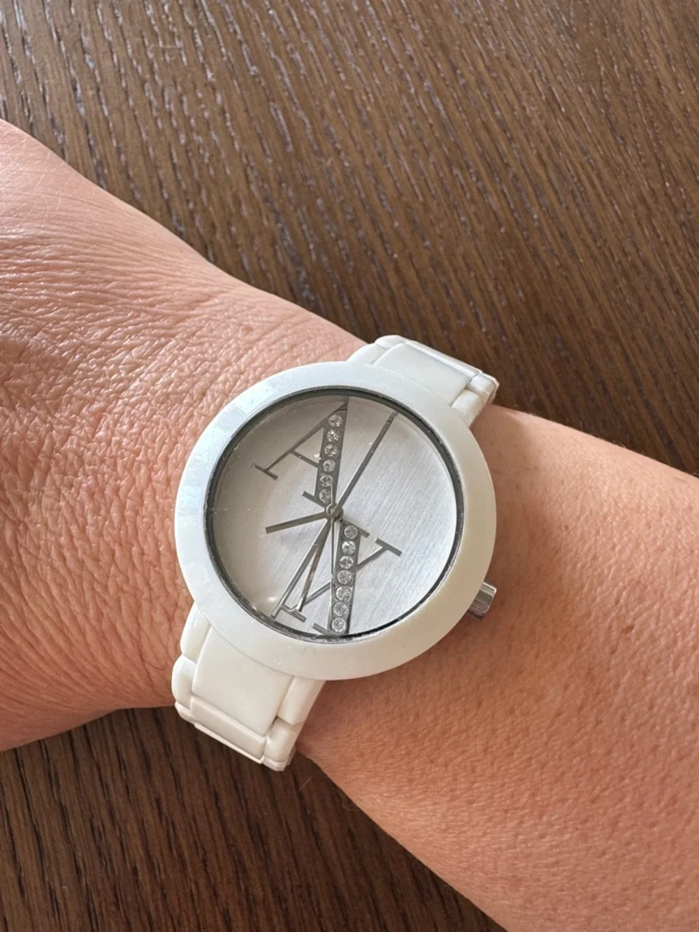 Armani Exchange white acrylic