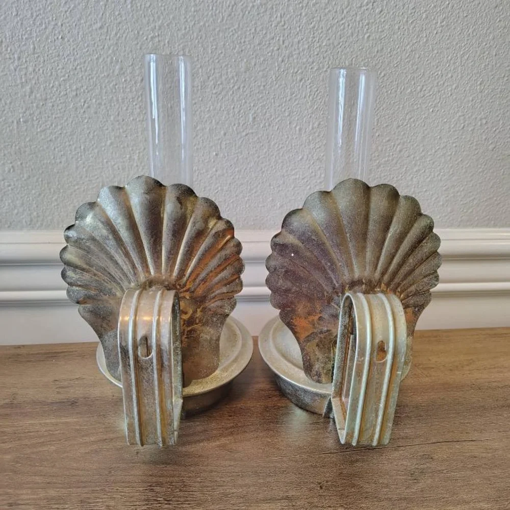 Vtg MCM Metal Oil Hanging Lanterns Nautical Patina Decor Pair Of 2 Wall Decor
