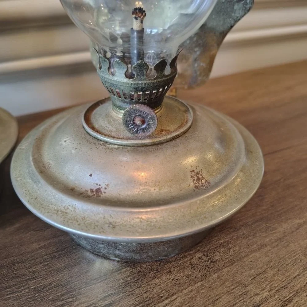 Vtg MCM Metal Oil Hanging Lanterns Nautical Patina Decor Pair Of 2 Wall Decor