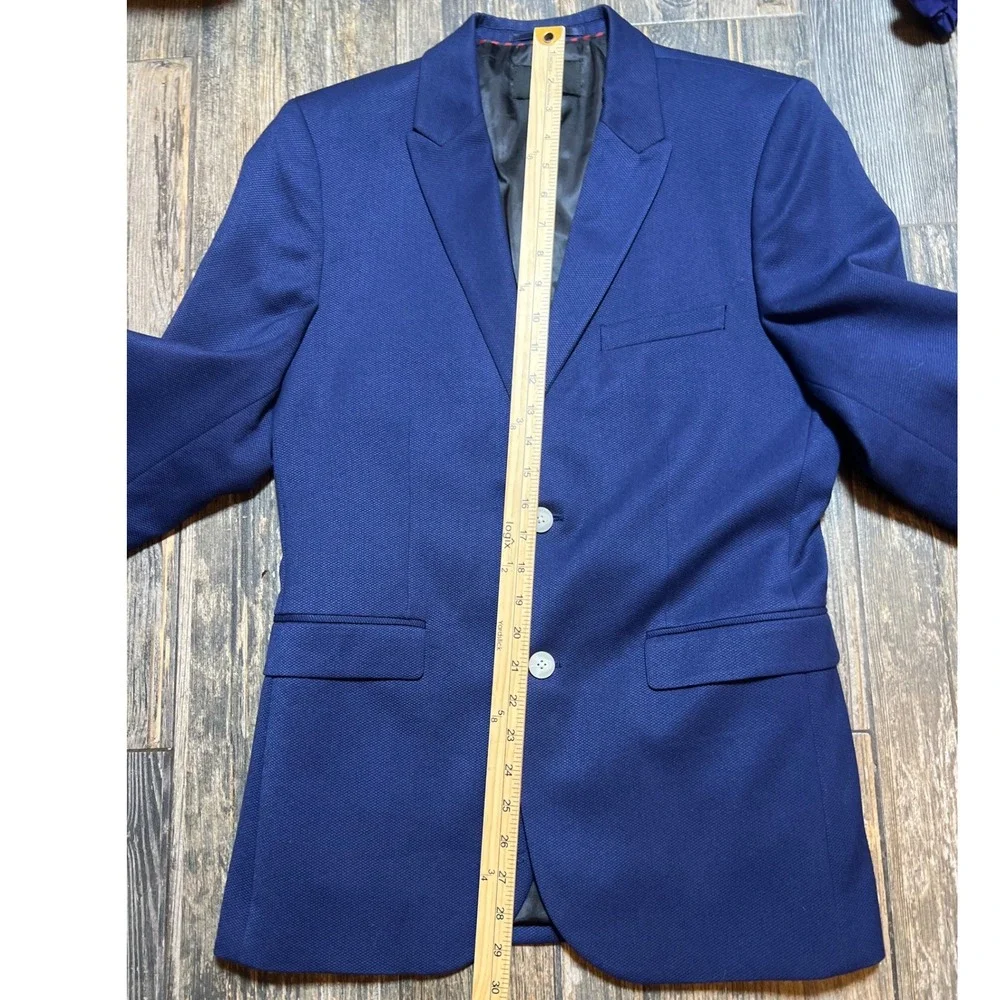 H&M Mens Blue Textured Slim Fit Blazer Suit Jacket Size 38R Preppy 2 Button Work