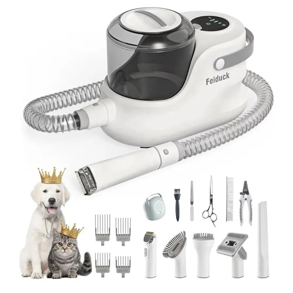 Feiduck PET Grooming Vacuum Kit ,6 Grooming Tools, 2.5L Brown White