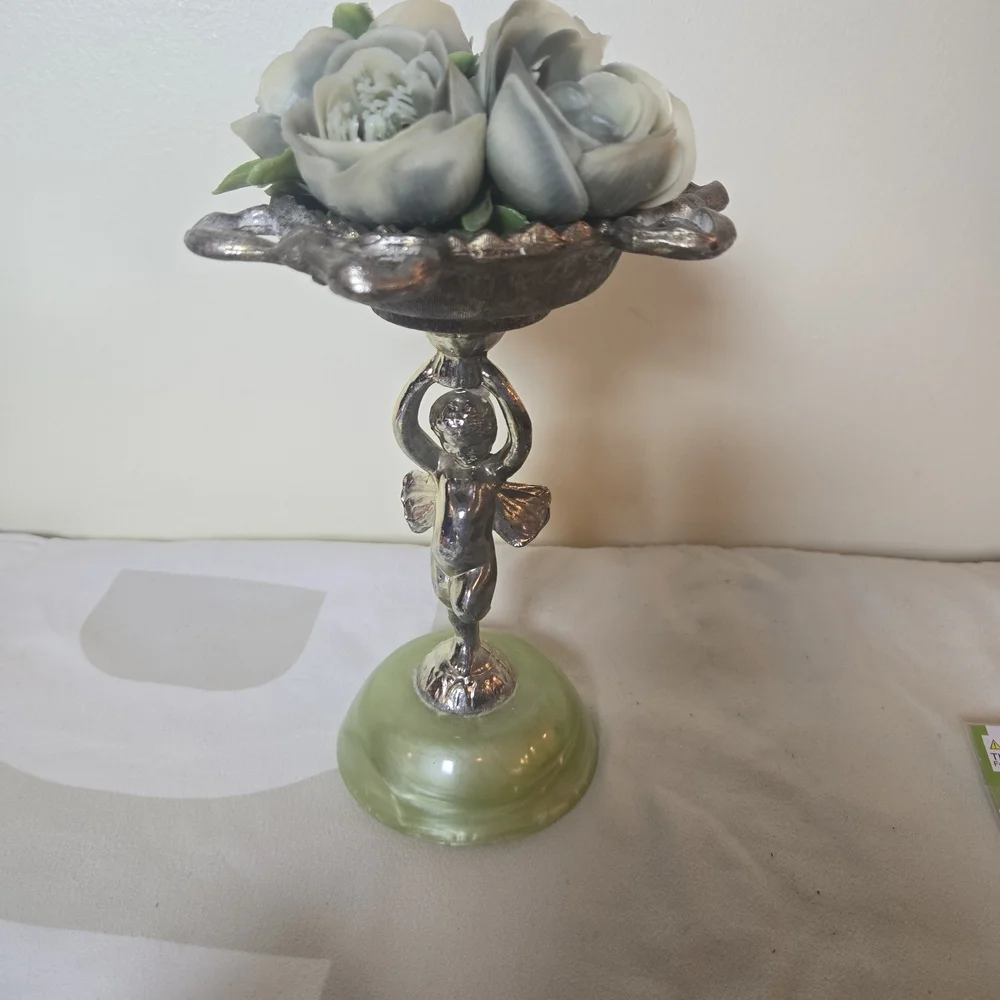 Silver and Green Cherub Home Decor