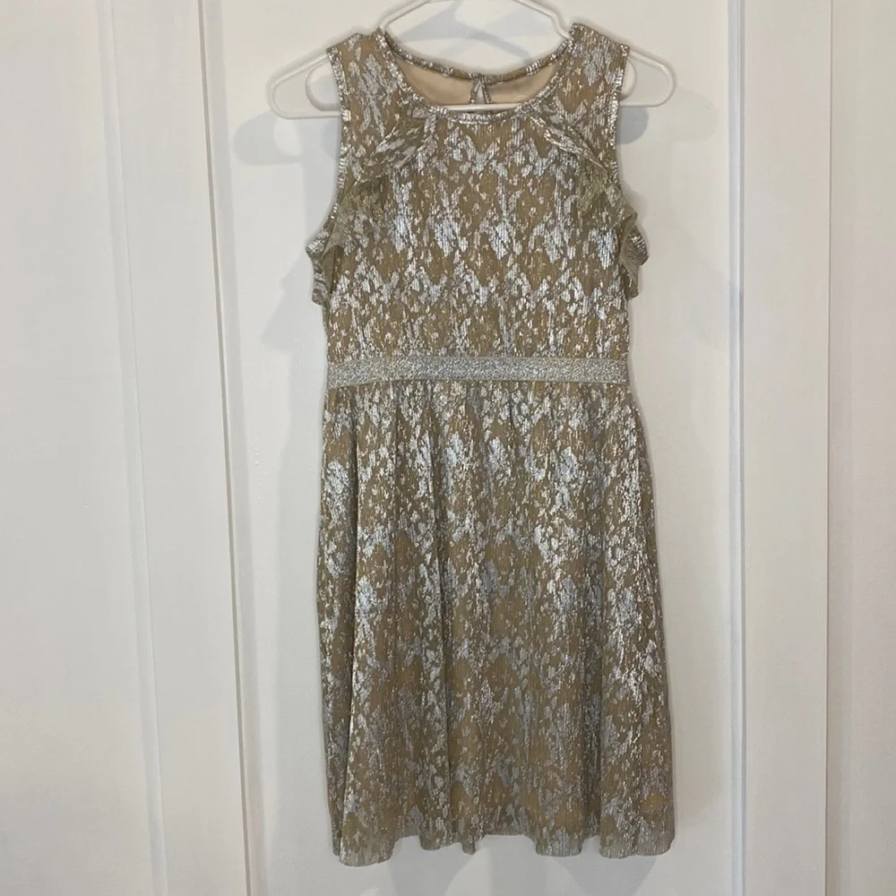 WONDER NATION tan & silver sleeveless dress