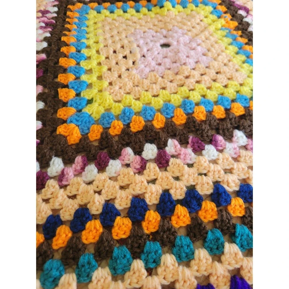 Retro Crochet Granny Square Lap Blanket Multicolor Handmade Afghan 40x40