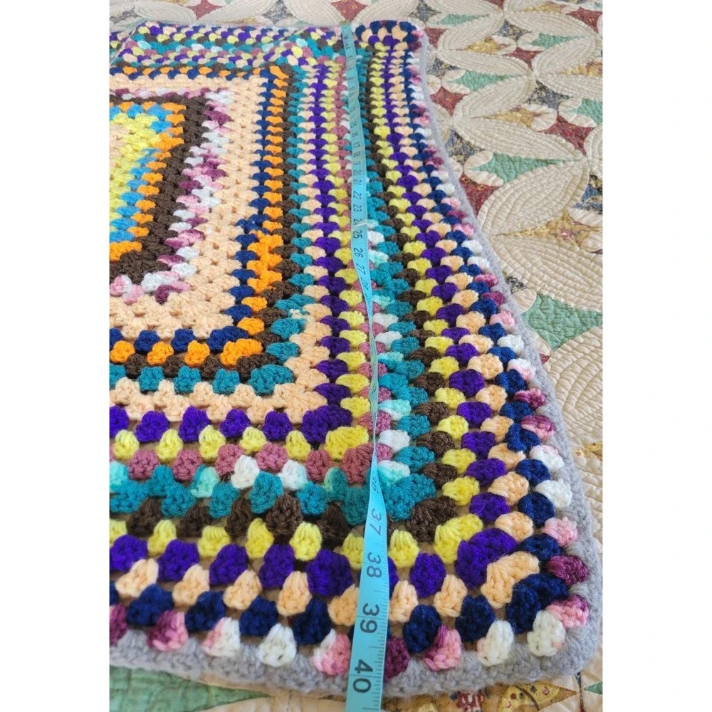 Retro Crochet Granny Square Lap Blanket Multicolor Handmade Afghan 40x40