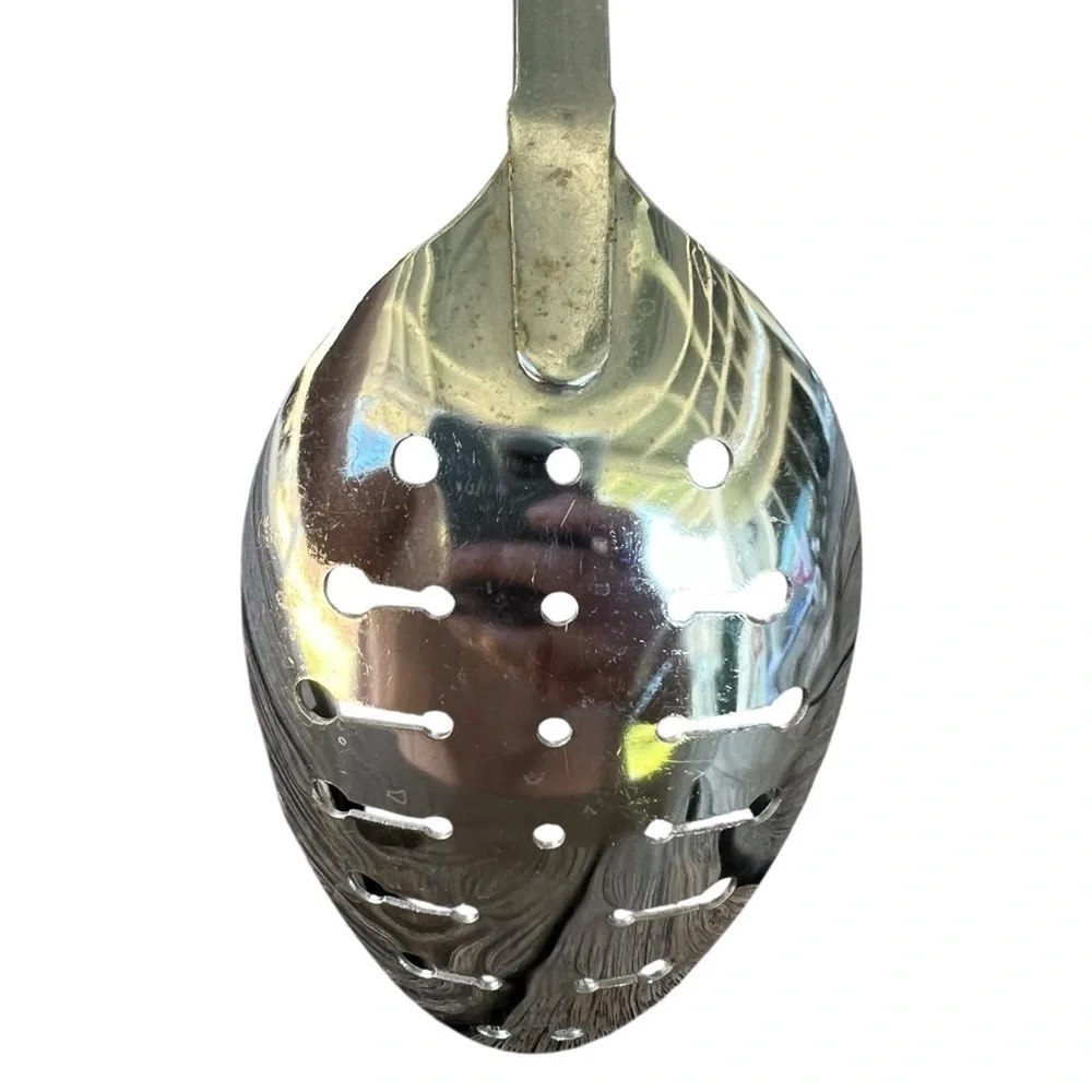 Vintage EKCO USA Slotted Serving Spoon Black Handle 12.5”