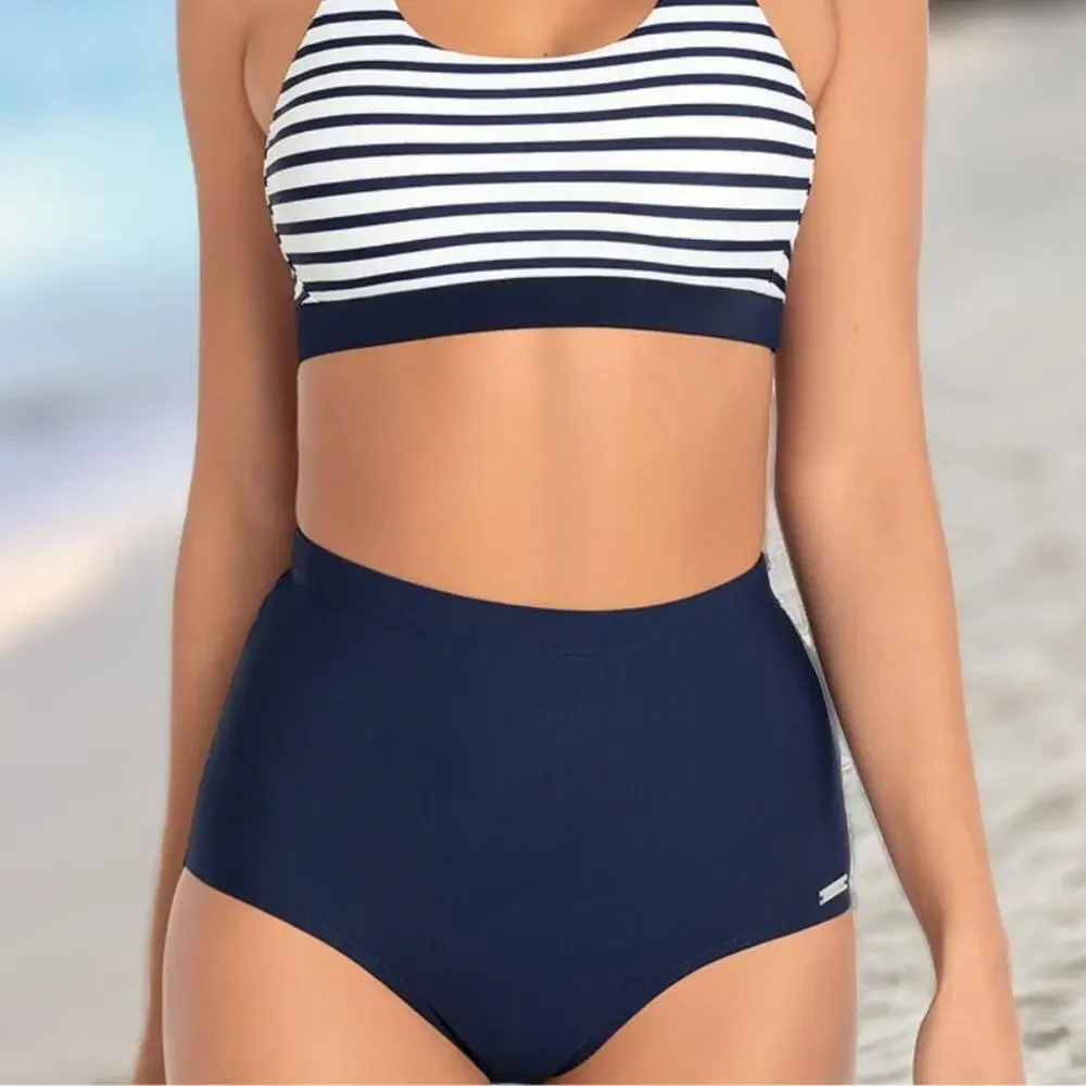 NWT Lascana High Rise Shaping Bikini Bottoms in Navy Blue - Size 6