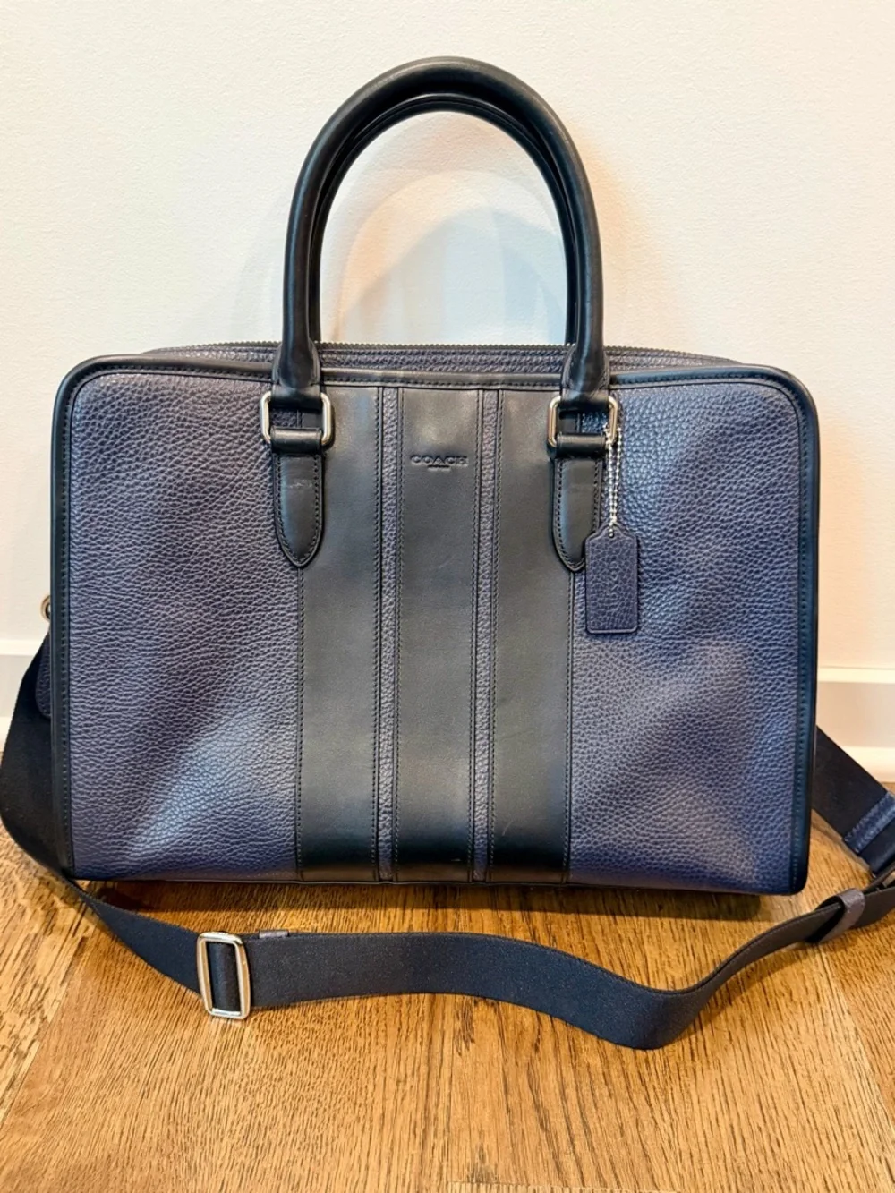 Coach Metropolitan Slim Brief – Navy and Black Pebbled Leather Laptop Bag NWOT