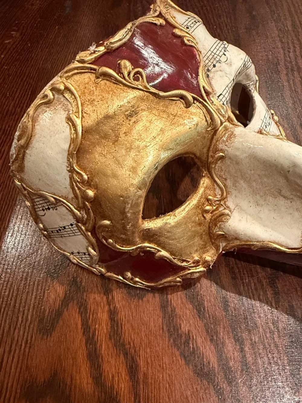 Venetian Plague Doctor Mask Gold Red Music Notes Masquerade Decor