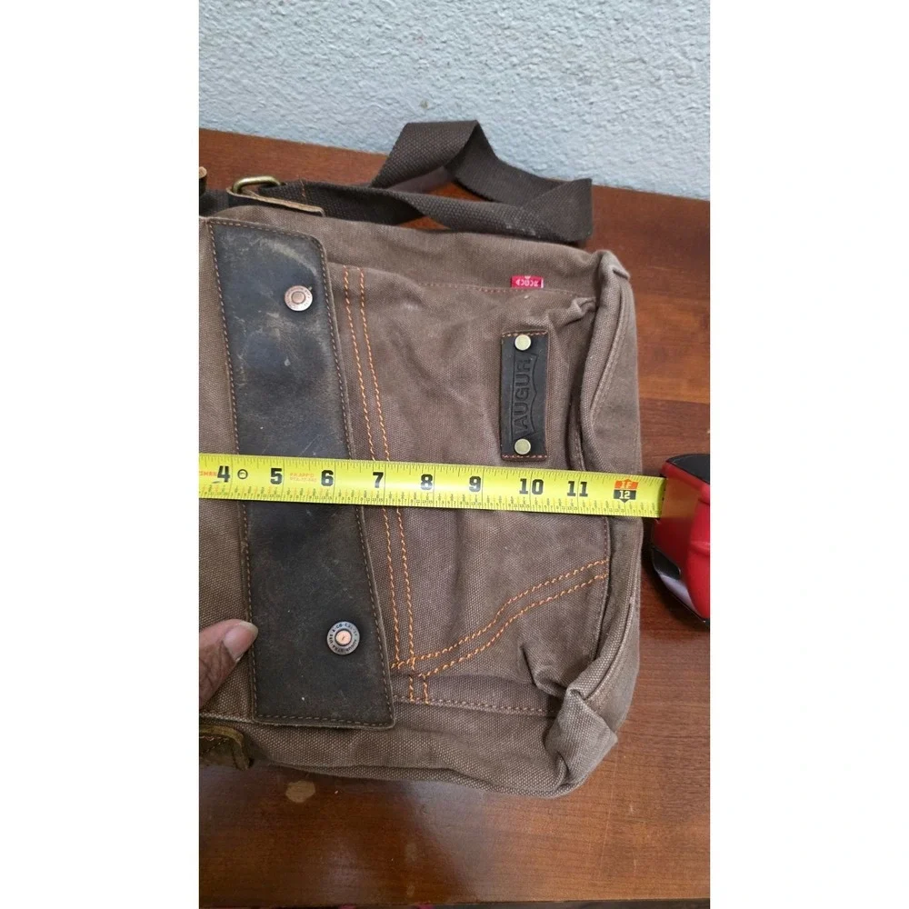 Augur Brown Canvas/Leather Messenger Crossbody Bag Adjustable Strap Size M