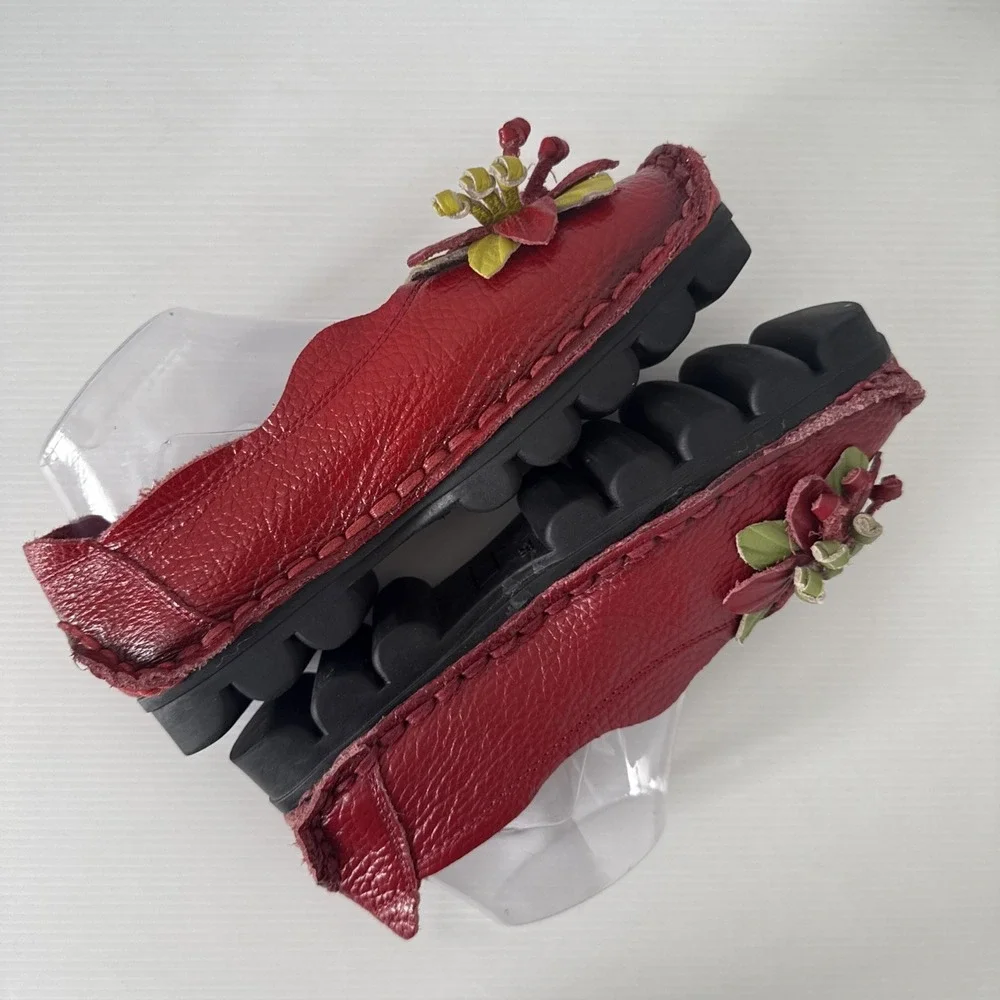 Socofy Platform Slip On Leather Loafer Red Womens 9 Handmade Shoes 255 Artsy