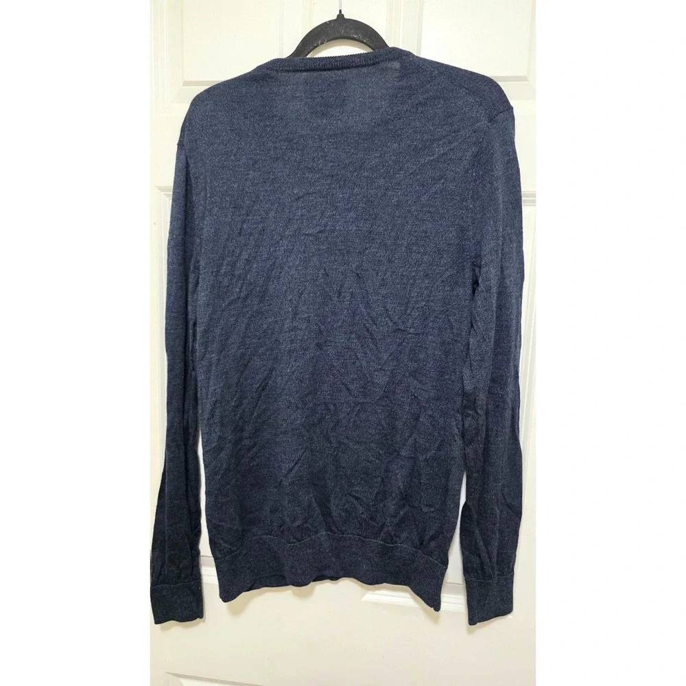 Fairlane Men's V-Neck Granp Core Sweater M 100% Merino Wool Navy Blue