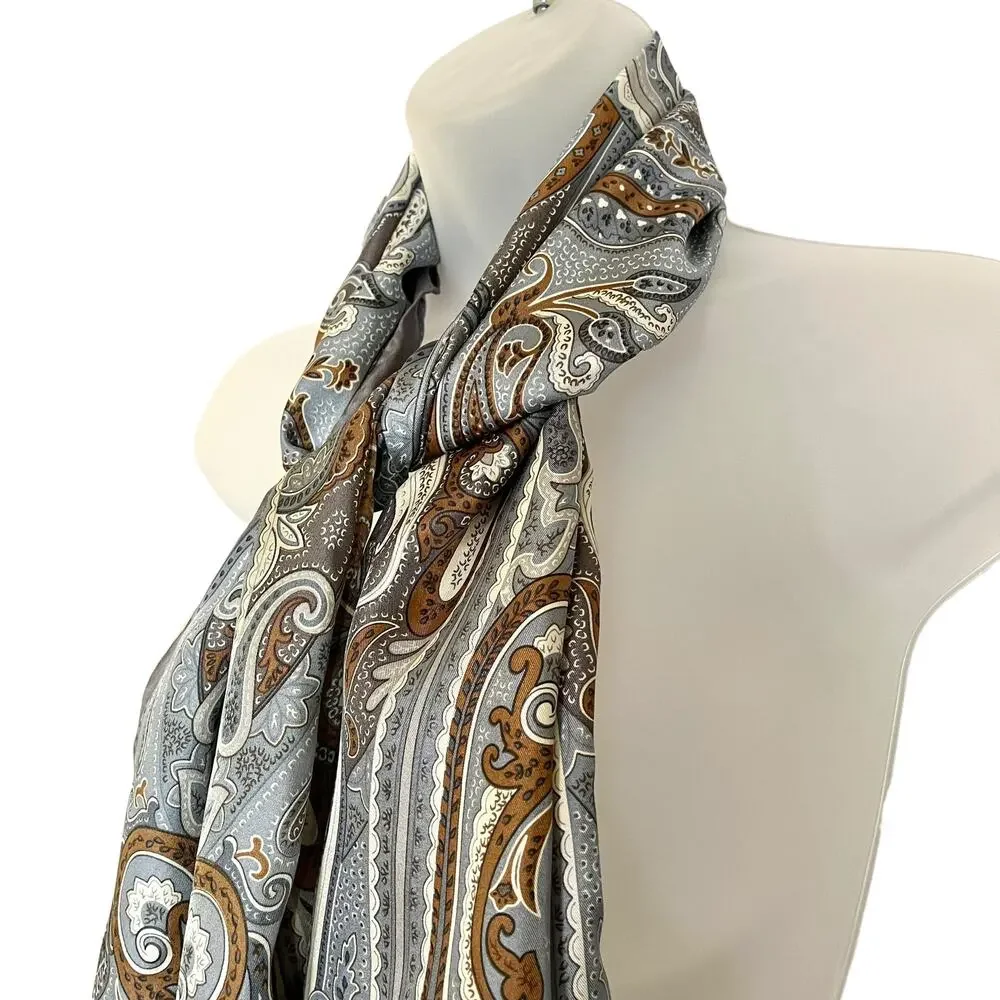 Vintage Basler Paisley Blue Print Long Silk Twill Scarf