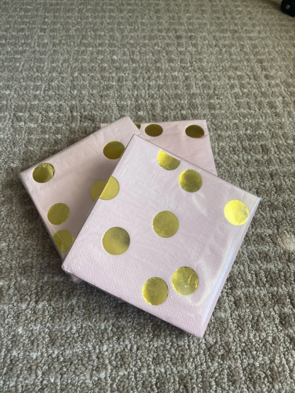 Bundle of 2 Pink Paper Napkins with Gold Polka Dots - Party Beverage Napkins