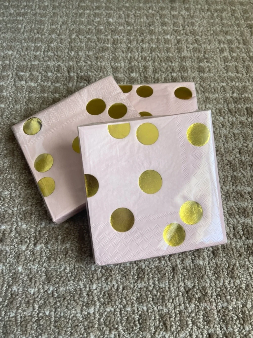 Bundle of 2 Pink Paper Napkins with Gold Polka Dots - Party Beverage Napkins
