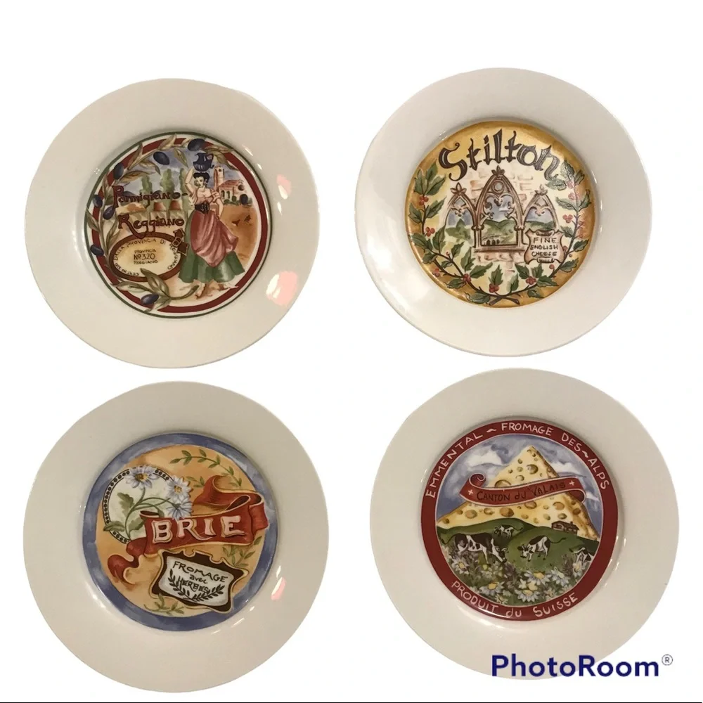 Set Of 4 Vintage Restoration Hardware Cheese/Appetizer Plates 7.5”