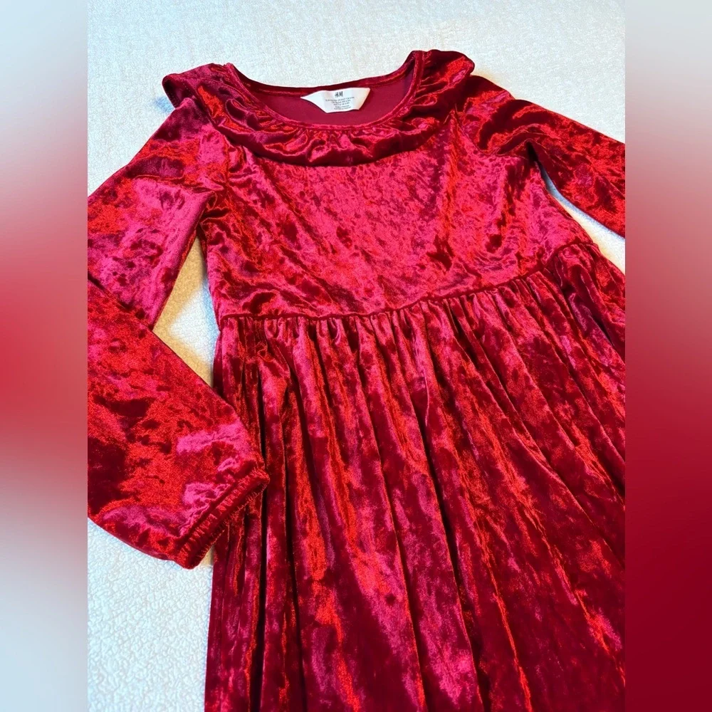 Crimson Red Velvet Dress, Long Sleeve. H&M. Size 6-7