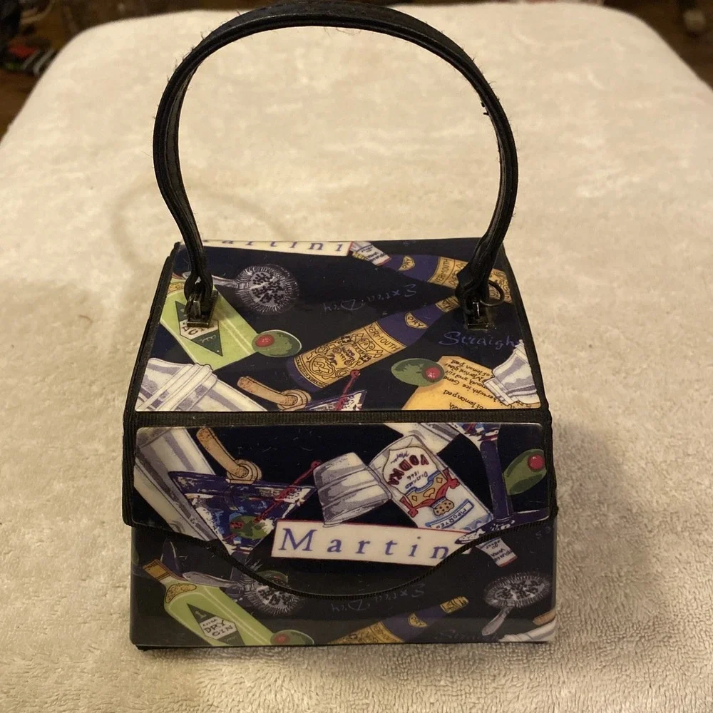 Martini Travel Jewelry Case/Hard Vinyl Vanity Bag with Mirror Inside