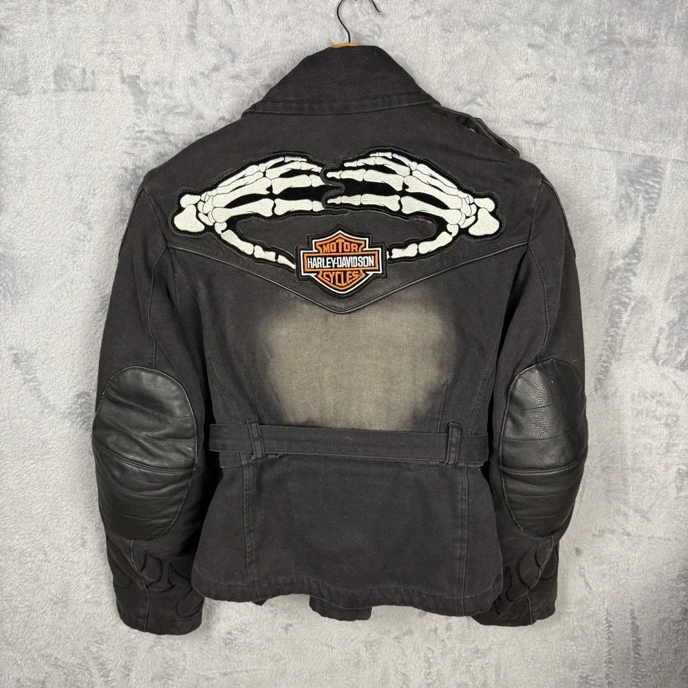 Icon Motorsports Textile Armoured Canvas Black Motorcycle Jacket Coat LG Patches