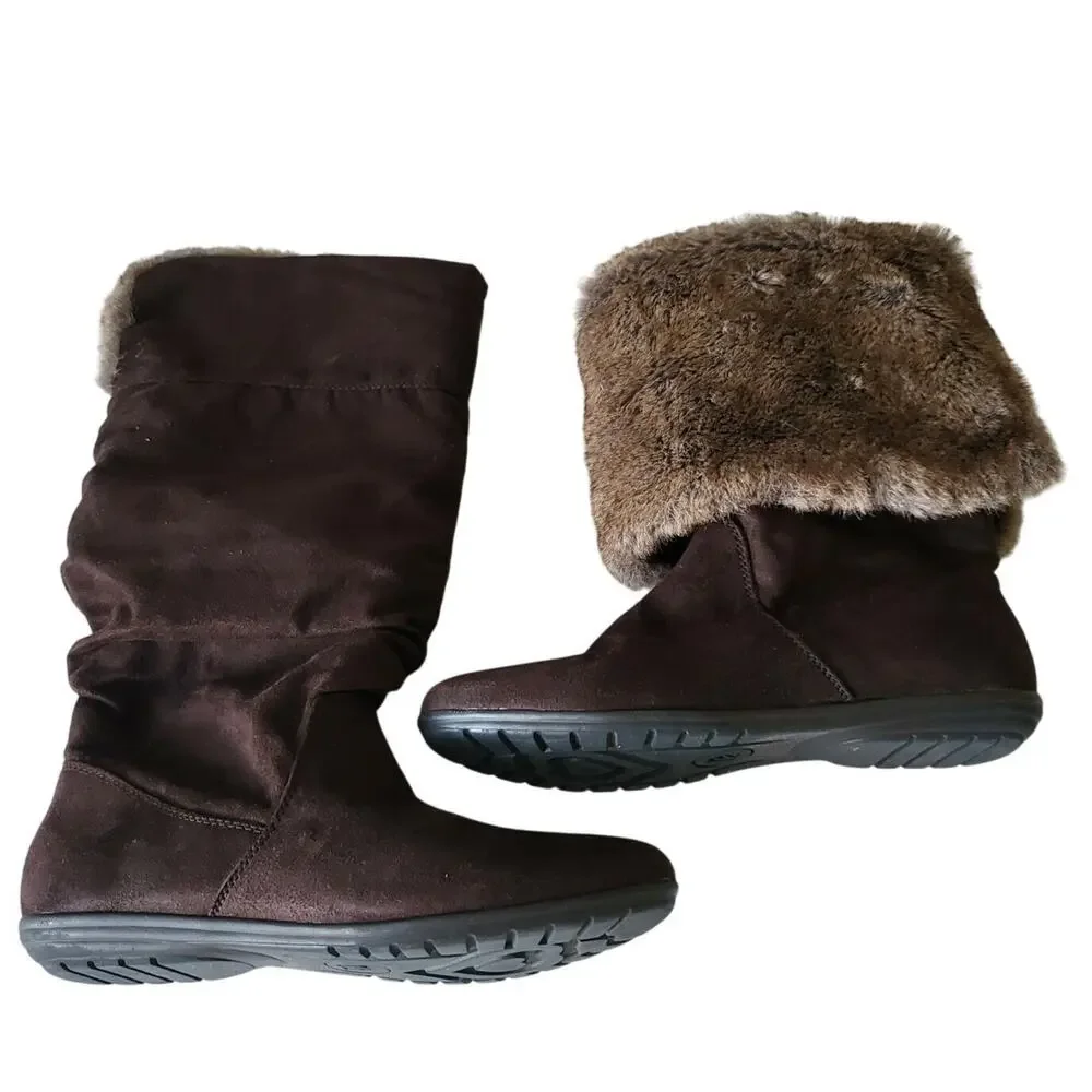 Report Snow Women's Boots Suede Faux Fur Brown Fold Over Convertible Boot Size 9