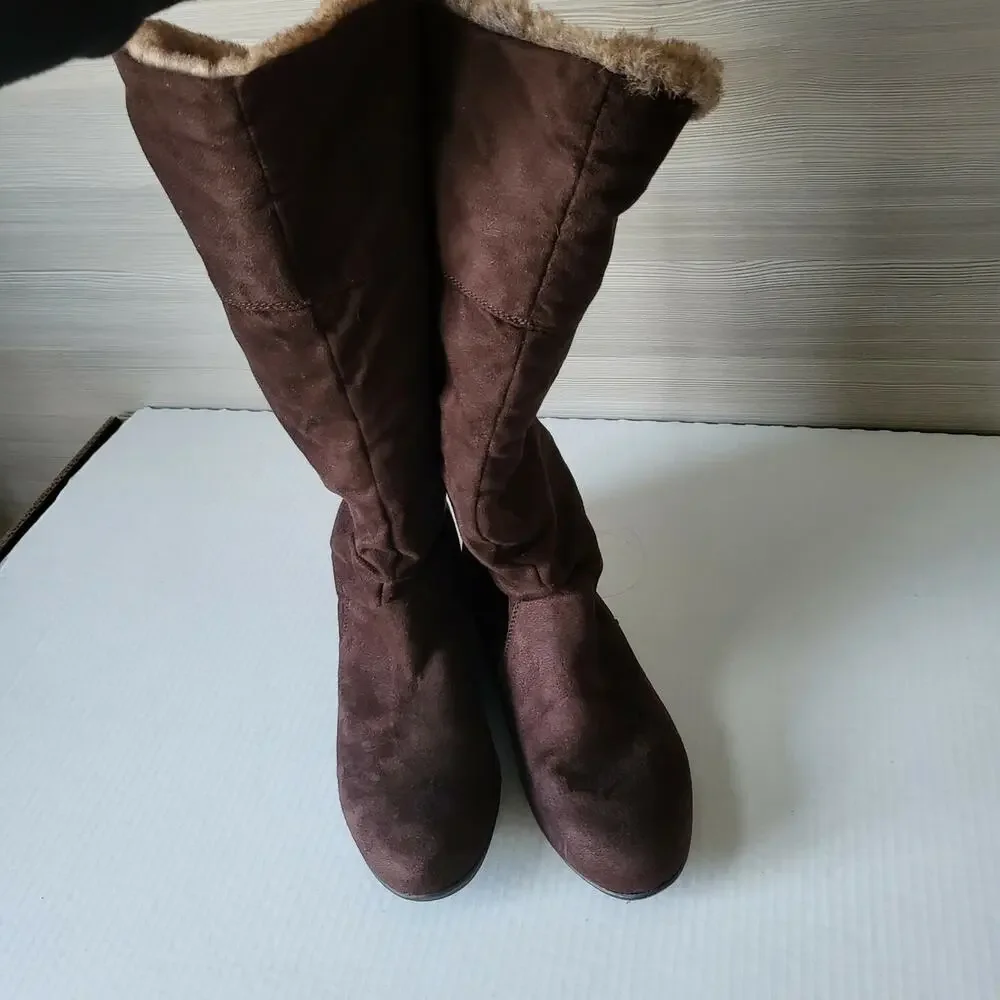 Report Snow Women's Boots Suede Faux Fur Brown Fold Over Convertible Boot Size 9