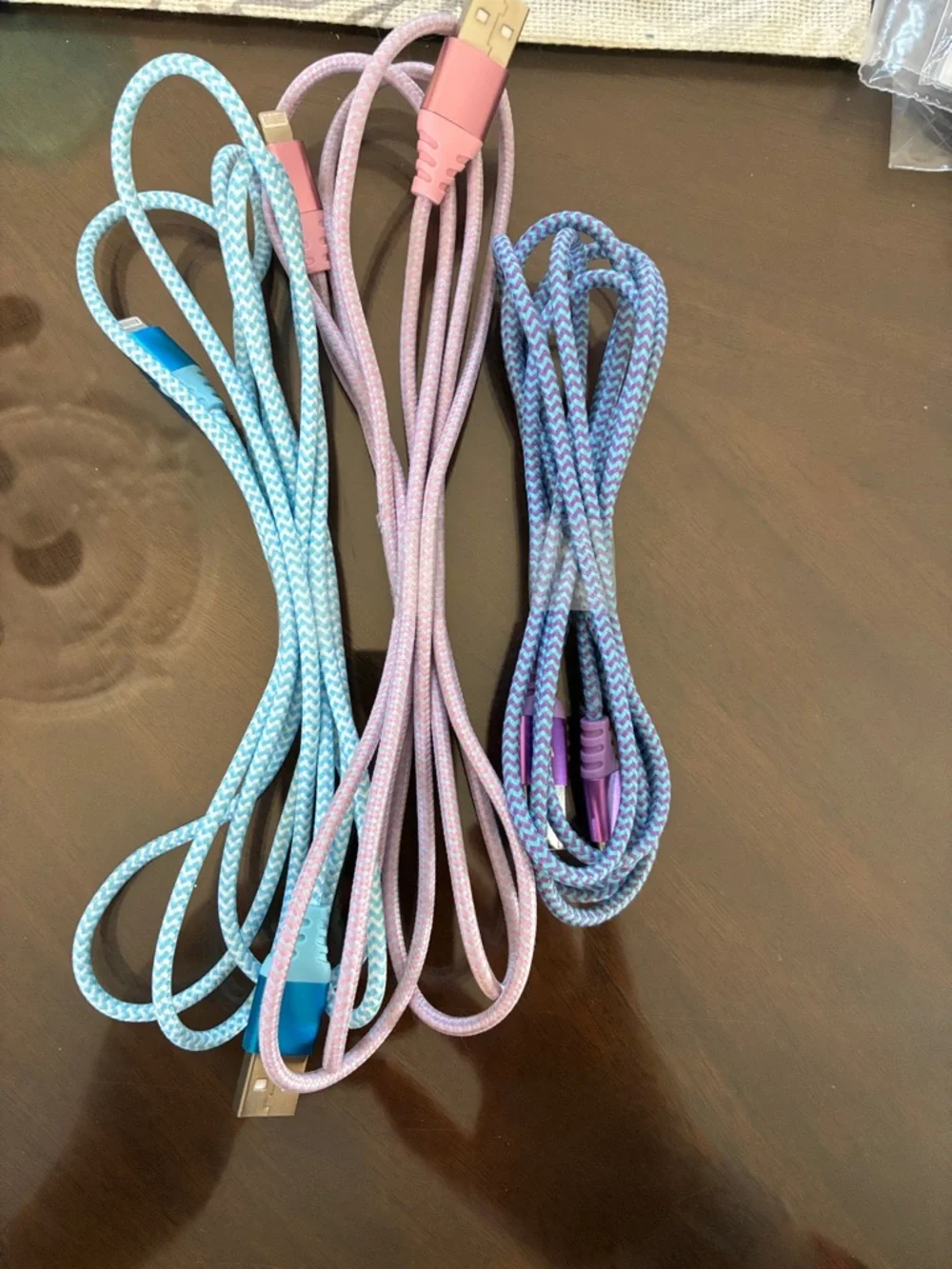 Braided USB Charging Cables - Pastel Blue, Pink, Lavender