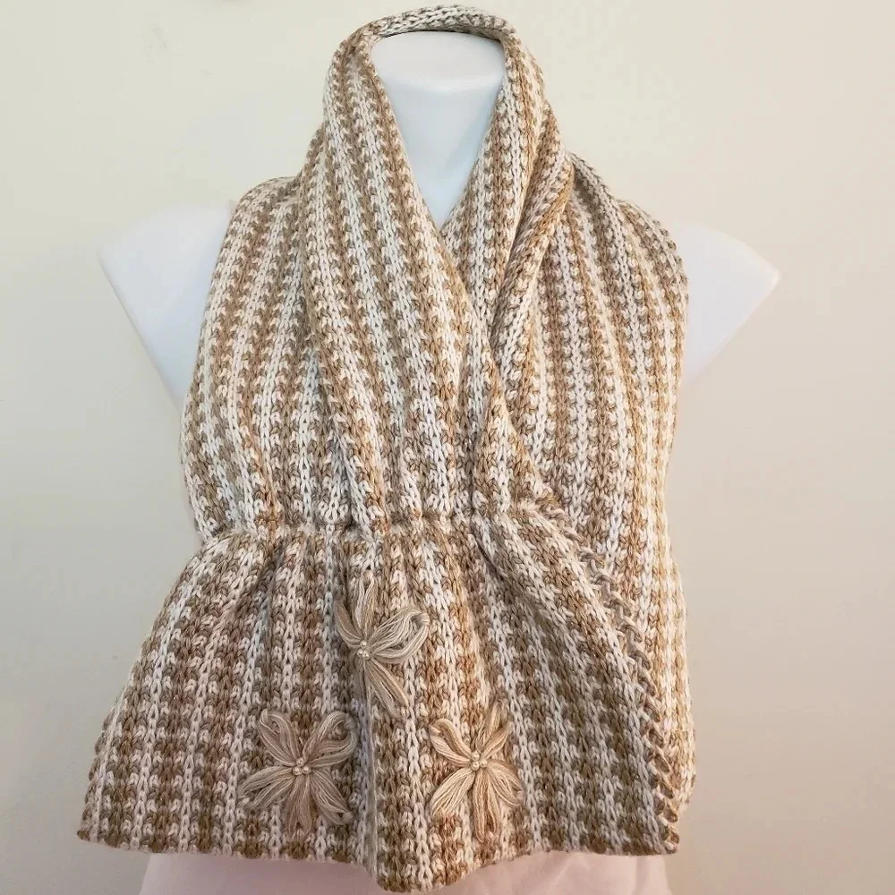 Coldwater Creek Gold & White Knit Scarf