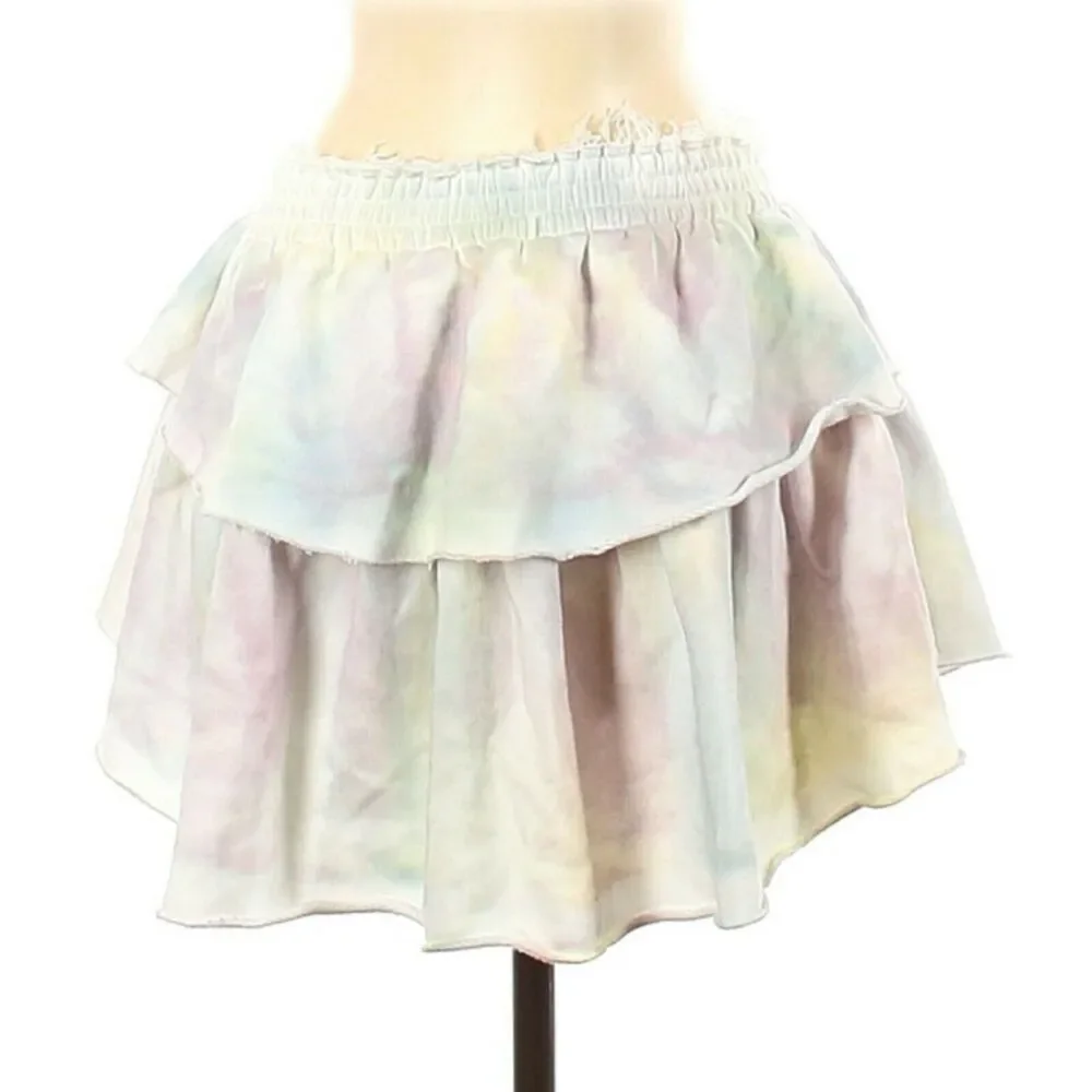 LOVESHACKFANCY pastel ruffle tie dye cotton tiered mini skirt in unicorn Size XS