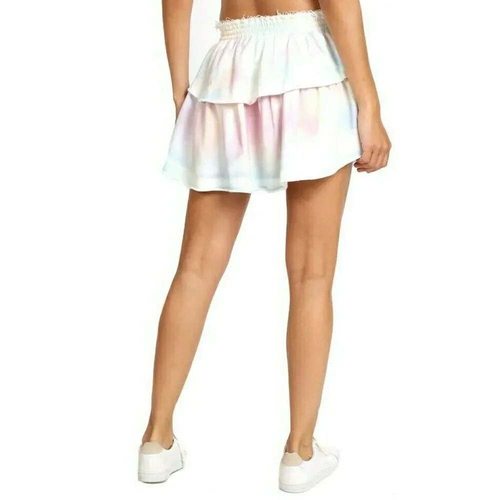 LOVESHACKFANCY pastel ruffle tie dye cotton tiered mini skirt in unicorn Size XS
