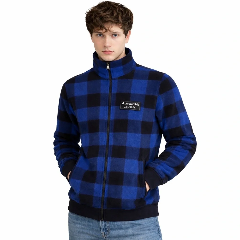 Abercrombie & Fitch 2016 Collection Blue & Black Buffalo Plaid Full Zip Fleece