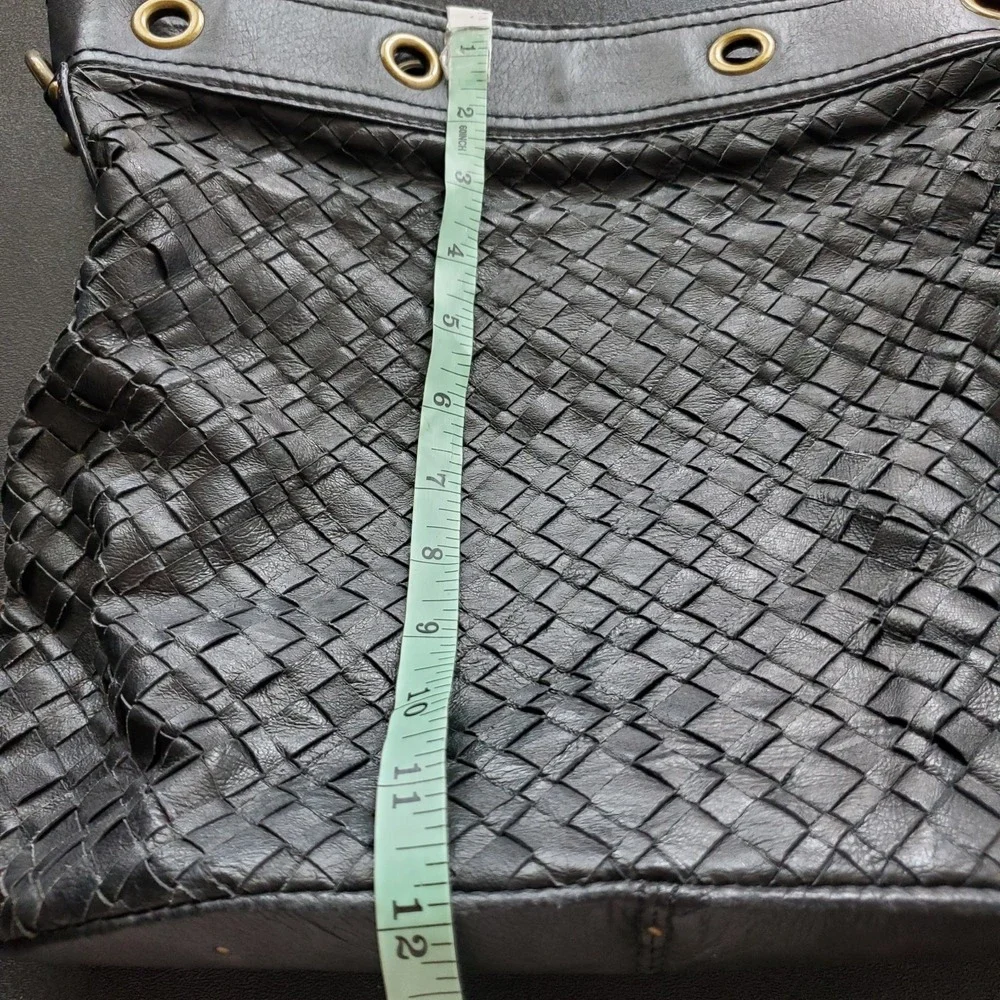 Elliott Lucca Black Leather Braided Bucket Tote Hobo Shoulder Bag Satchel Vtg