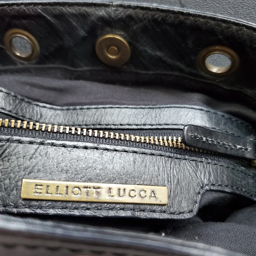 Elliott Lucca Black Leather Braided Bucket Tote Hobo Shoulder Bag Satchel Vtg
