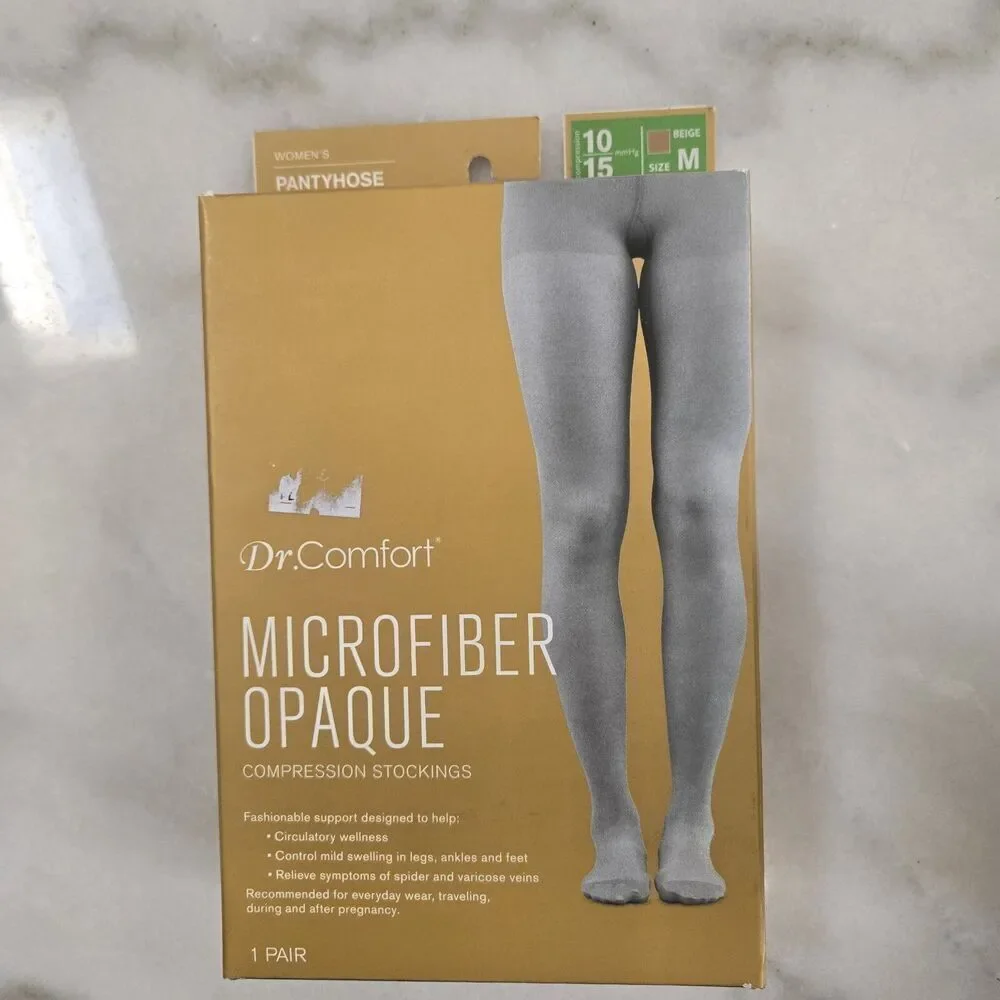 Dr. Comfort Opaque 10-15 mmHg Pantyhose Beige Compression Stockings Size M