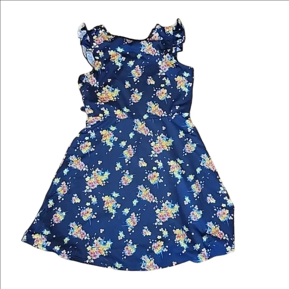 Pink & Violet Girl's Navy Floral Flutter Sleeve Dress - XL (14/16)