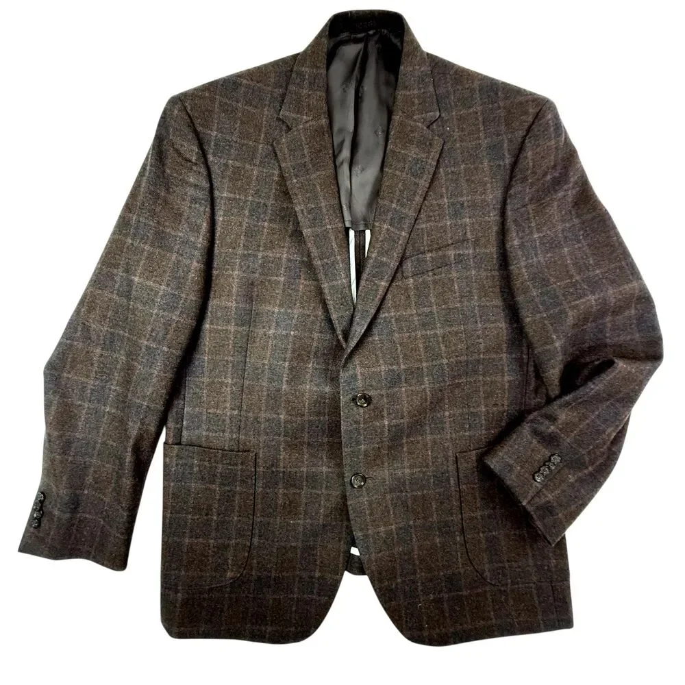 Jos A Bank Reserve Traditional Fit Blazer Jacket 46R Plaid E Thomas Cashmere