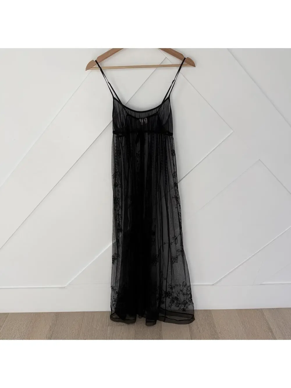 RARE Vintage Victoria's Secret Black Sheer Mesh Maxi Slip Dress XS Y2K