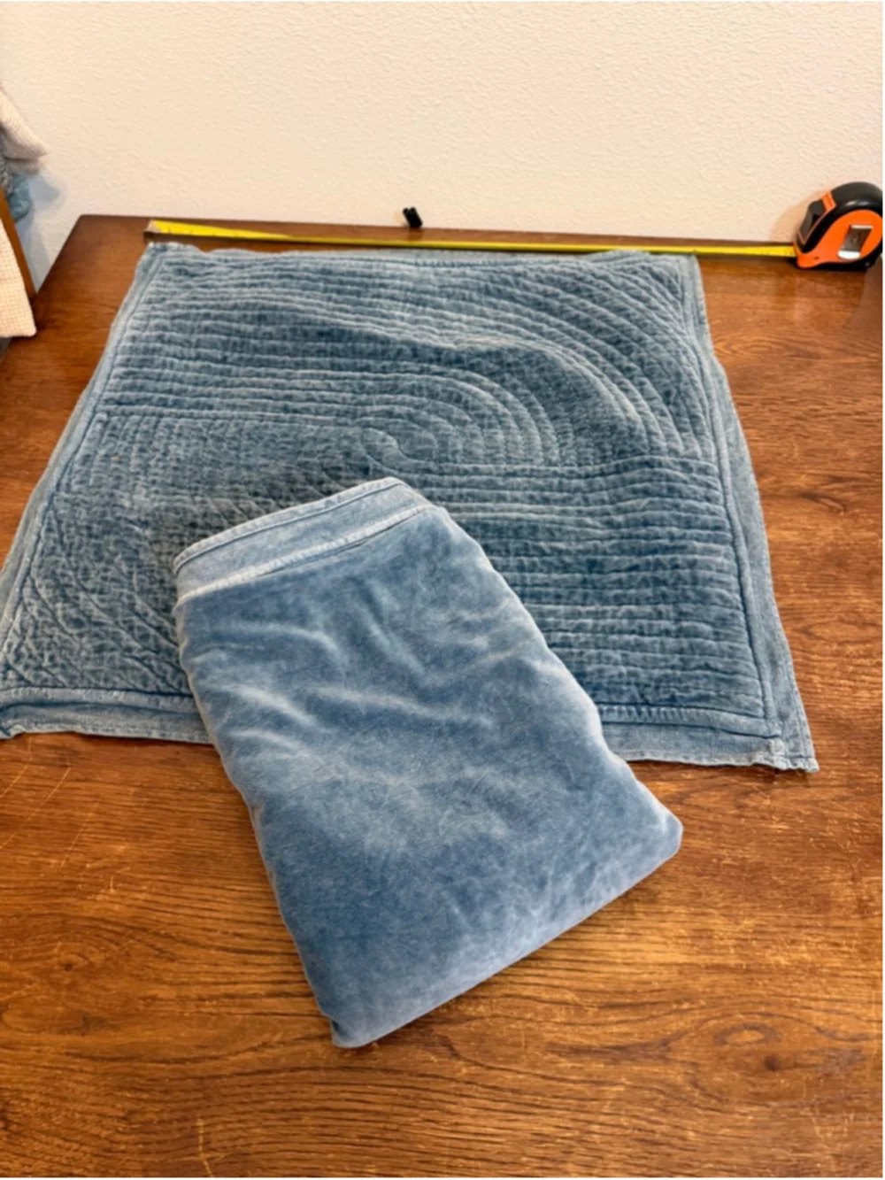 Set of 2 Quilted Velvet Pillow Shams Blue Gray Soft Textured Plush 24” x 24”
