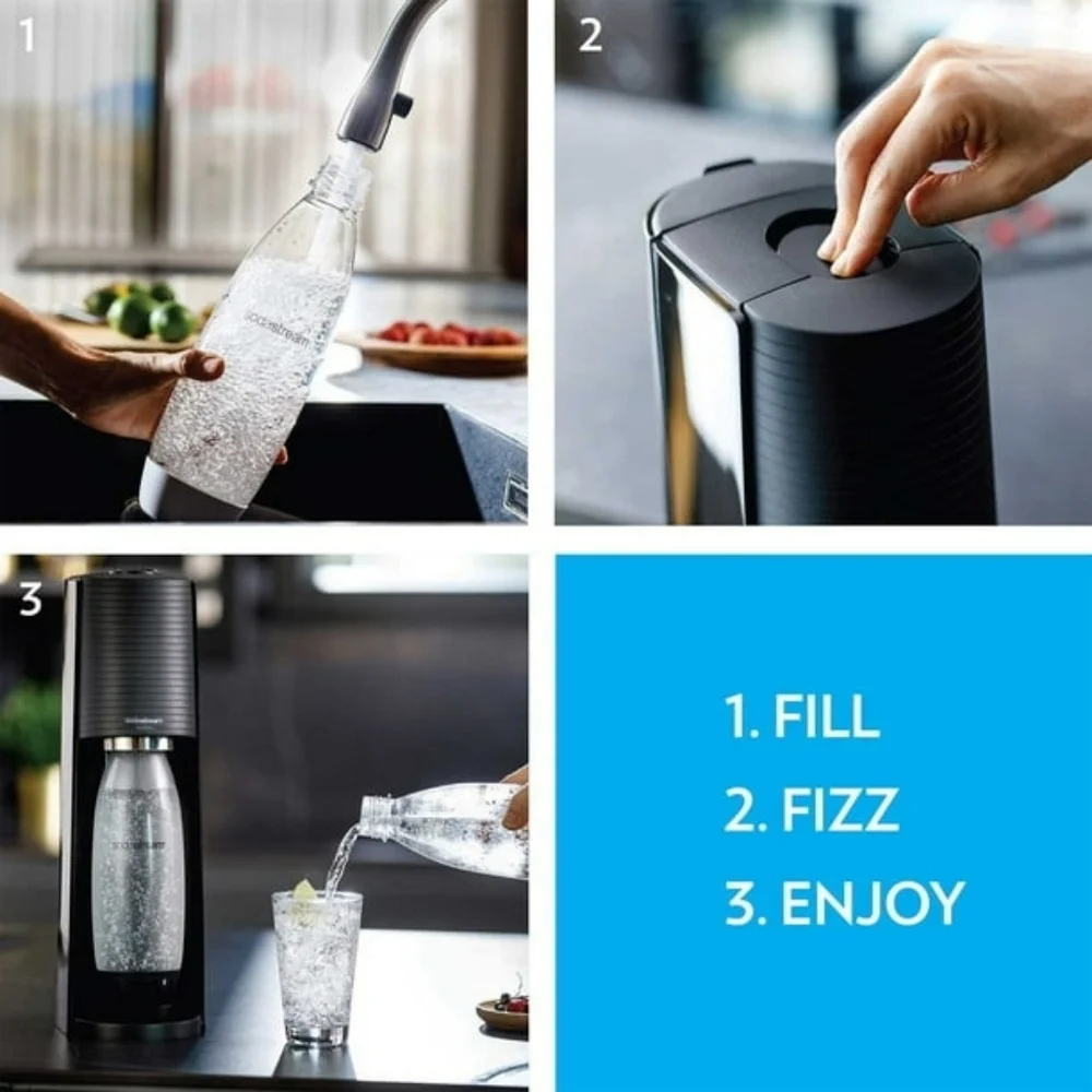 SodaStream X Bubly Drops Terra Sparkling Water Carbonating Soda Kit Black