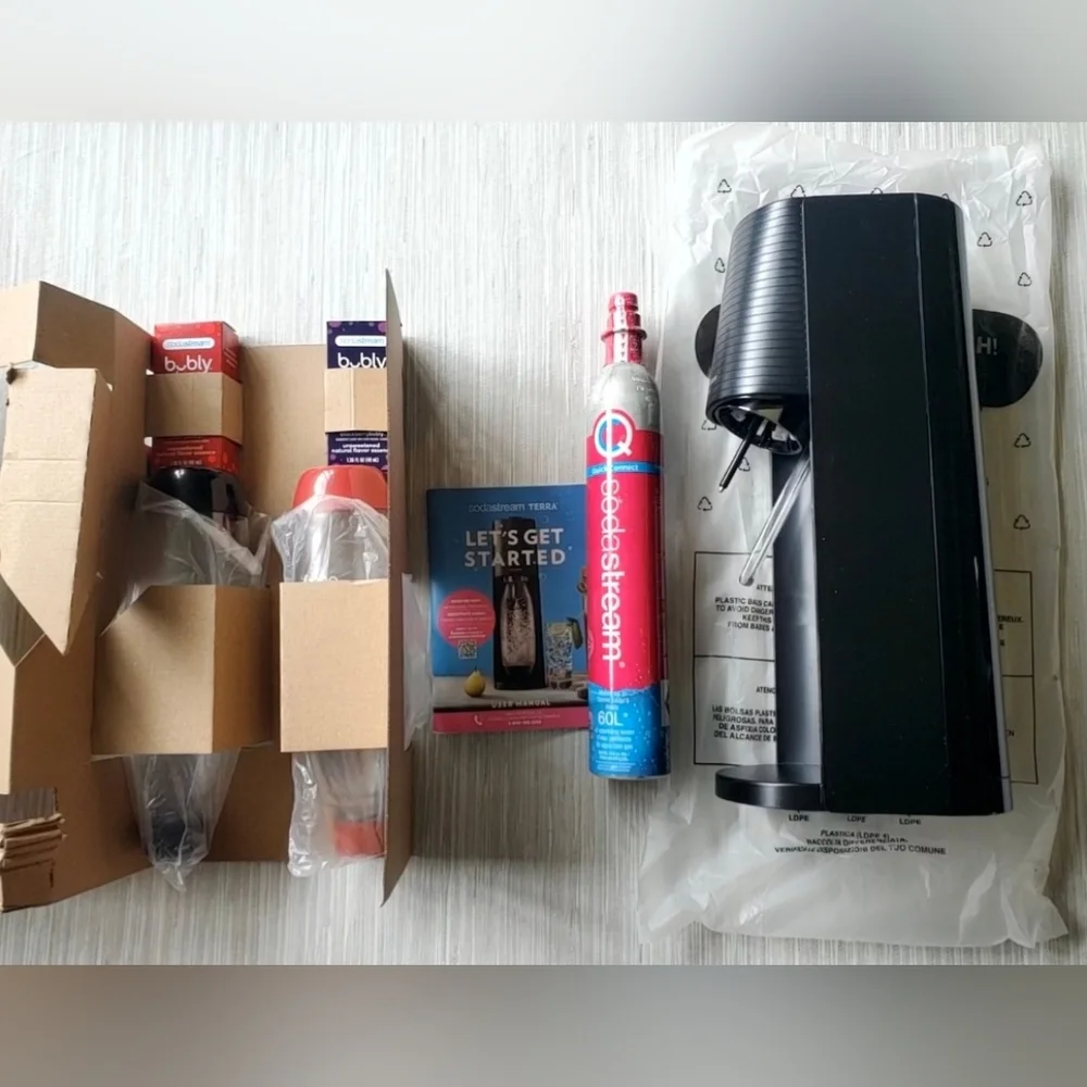 SodaStream X Bubly Drops Terra Sparkling Water Carbonating Soda Kit Black