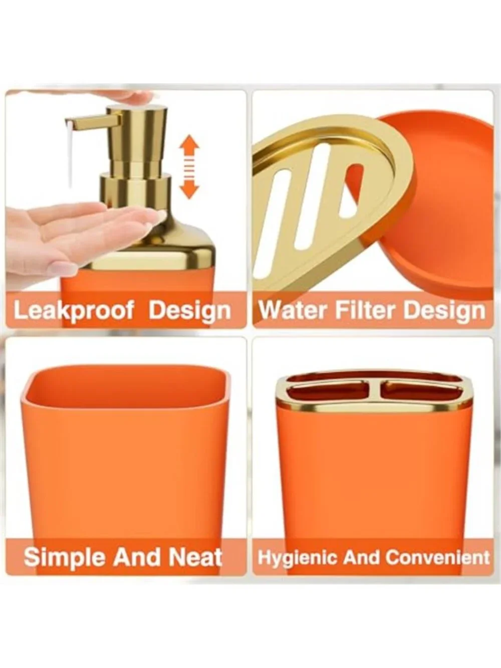 Bathroom Accessories Set Trash Can Soap Dispenser Toothbrush Holder Set
